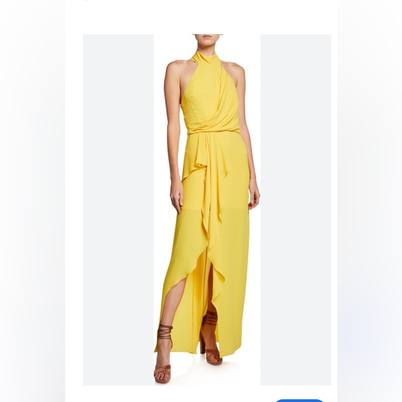 Halston Heritage Halter Yellow Dress Sz 10 - Picture 1 of 5
